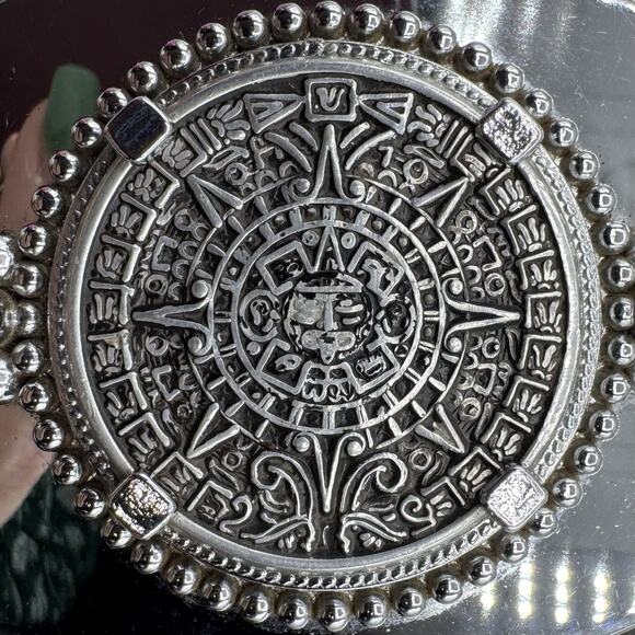 Aztec Mayan Sun Dial Calendar Belt Buckle & Vtg.‎ Braided Leather Belt 36 - Picture 5 of 9
